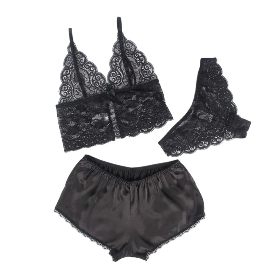 SUBBLIME - 953911 CAMICIA DA NOTTE IN SETA E PIZZO + SLIP NERO S/M